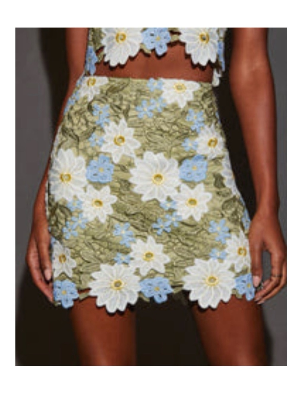 Vici Daisy Floral Applique Mini Skirt - Green Multi